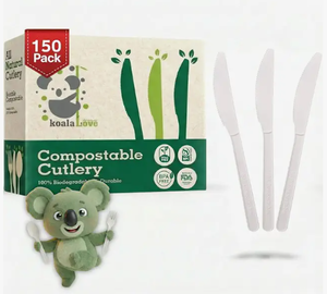 lot 13145 image: KoalaLove Durable Compostable Knives 150 Count Pearl White CPLA
