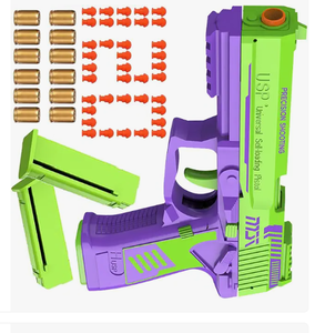 lot 18070 image: USP Pistol-Style Toy Blaster Purple and Green with Orange Muzzle Tip