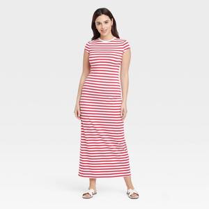 lot 6022 image: A New Day Womens Short Sleeve Knit Maxi Dress RedWhite Striped XS 92965039