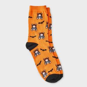 lot 20112 image: Hyde and EEK Boutique Womens Teddy Bear Skeleton Crew Socks OrangeBlack 4-10