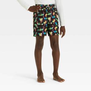 lot 20131 image: Cat & Jack Boys Rainbow Chameleon Swim Trunks Black Husky M 94160945