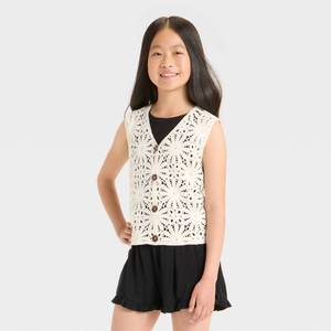 lot 20193 image: Art Class Girls Openwork Sweater Vest Off-White Size S 93748617