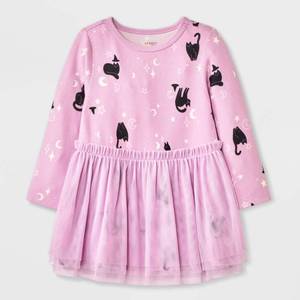 lot 20320 image: Cat & Jack Baby Girls Halloween Cat Witch Long Sleeve Tulle Dress Purple 3-6M