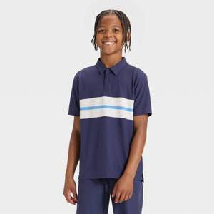 lot 20370 image: All In Motion Boys Striped Polo Shirt Navy Blue XL 94459668