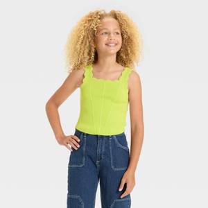 lot 20378 image: Art Class Girls Scallop Trim Sweater Tank Top Lime Green XL 93748584