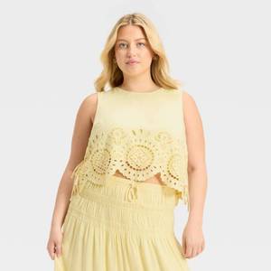 lot 20381 image: Future Collective Embroidered Eyelet Side-Tie Tank Top Yellow 1X 94239846