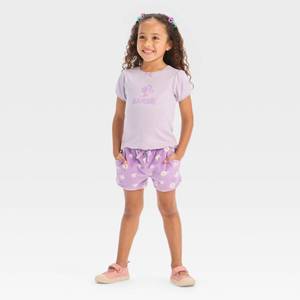 lot 20393 image: Mattel Barbie Toddler Girls 2pc Short Sleeve T-Shirt and Shorts Set Purple 4T