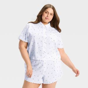lot 20399 image: Auden Womens Scalloped Edge Button-Down Pajama Shirt White 3X 93722603