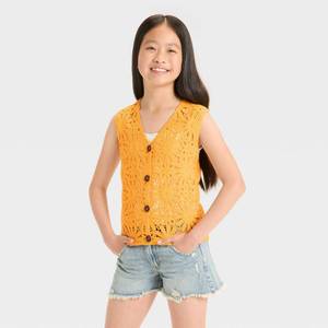 lot 20402 image: Art Class Girls Open Work Sweater Vest Orange XS 93748634