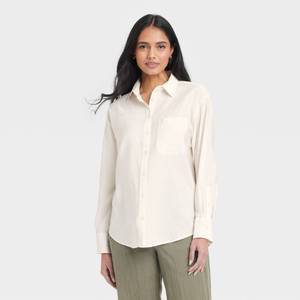 lot 20436 image: A New Day Womens Long Sleeve Crinkle Button-Down Shirt Cream L 92981454