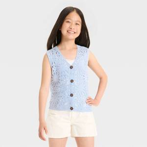 lot 20473 image: Art Class Girls Open Work Sweater Vest Blue XS 93748558