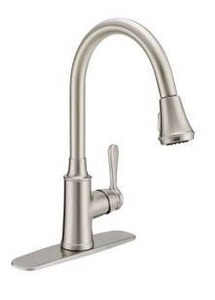 lot 12412 image: Single Hole Pull-Down Kitchen Faucet Chrome w Deck Plate and Supply Lines