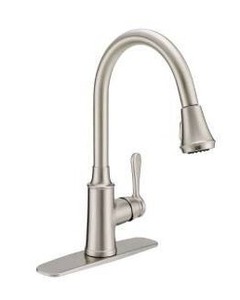 lot 12413 image: Single Hole Pull-Down Kitchen Faucet Chrome w Deck Plate and Supply Lines