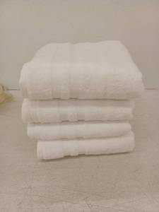 lot 12551 image: Grandeur Hospitality White Terry Towels, Set of 4 with Woven Border Bands