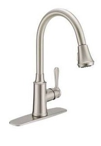 lot 12605 image: Single Hole Pull-Down Kitchen Faucet Chrome w Deck Plate and Supply Lines