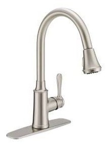 lot 12606 image: Single Hole Pull-Down Kitchen Faucet Chrome w Deck Plate and Supply Lines