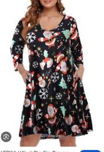 lot 12635 image: Lot of 4 Vepkul Womens Christmas Print V-Neck Dresses With Pockets Size 3X, 4 Pack
