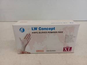 lot 12689 image: LW Concept Vinyl Gloves Powder Free Clear Size XL 100 Count Box