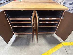 4-Door Storage Cabinet with Shelving and Wood Top