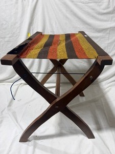 lot 2189 image: Small Foldable table with Black yellow and brown cloth