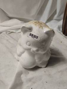 lot 2309 image: Ceramic bisque cat figurine coin bank