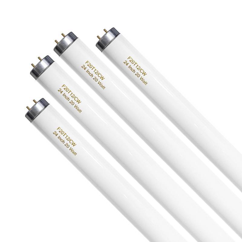 lot 9055 image: F20T12CW 20 Watt Light Bulb Cool White, 24 Inch T12 Fluorescent Tube 20W Compatible with Philips Sylvania GE Light Fixture G13 Cap 4 Count - Retail $40