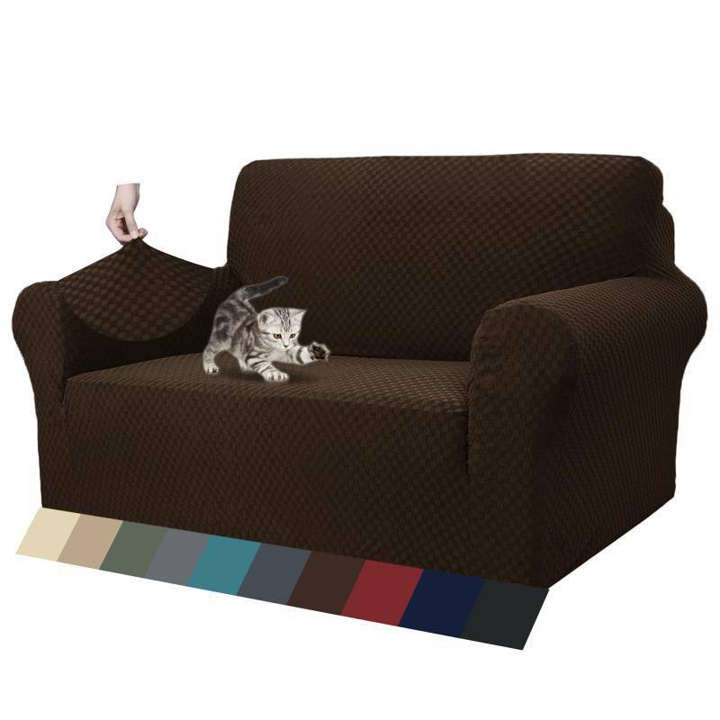 lot 9003 image: ZNSAYOTX 1 Piece Jacquard Couch Covers for 2 Cushion Couch High Stretch Loveseat Slipcover for Pets Dogs Anti Slip Love Seat Sofa Slipcover Furniture Protector (Loveseat, Dark Coffee) - Retail $34