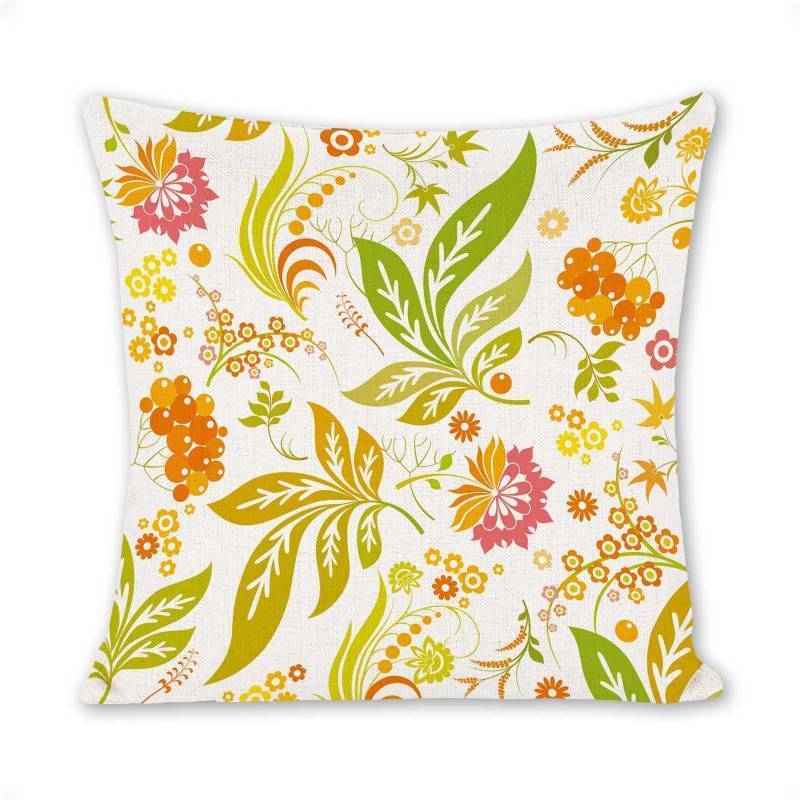lot 9011 image: HalloweenFall Decorations for HOM - Yellow Floral Throw Pillow Covers Square Cotton Linen Boho Modern Pillowcase 18x18 (Beige) Art Pillows Sleeve Cushion Cover for Sofa Bedroom Car Yard