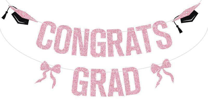 lot 6236 image: Pink Glitter Congrats Grad Banner, Class of 2026Congrats 2026, 2026 Senior High School College University Graduation Party Decorations Supplies