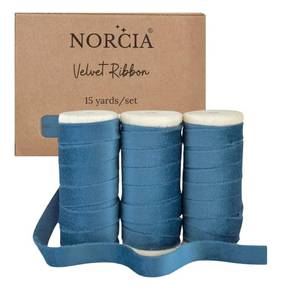 lot 15585 image: NORCIA Velvet Ribbon 38 inches 15Yd with Wooden Spool 3 Rollsx5Yd Eco-Friendly Christmas Ribbon for Gift Wrapping, Handmade Craft Ornaments Bow Making, Christmas Decoration (Dusty Blue)