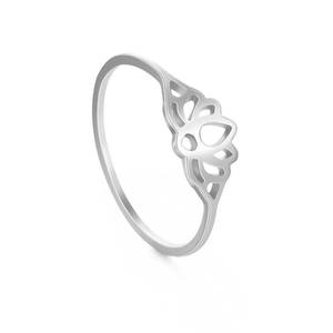 lot 15605 image: JESMING Stainless Steel Minimalist Ring Lotus Jewelry Size 7-11 Hollow Out Accessories Gold, Silver Delicate Everyday Stackable Rings for Women (Silver, 8)