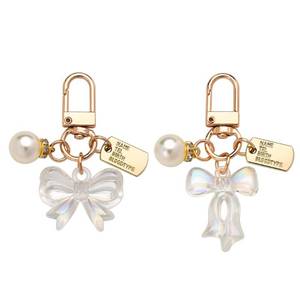 lot 15607 image: YangQian Pearl Bow Keychain Charm Set for 2 Bow Knot Bag Charms for Handbags Backpack Purse Accessories for Women Girls Bowknot Charms for Keys Decoration
