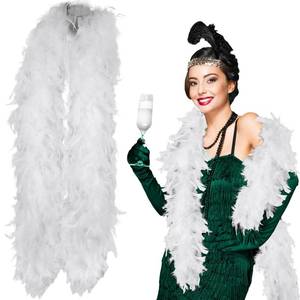 lot 15612 image: Tigeen 2 Yards 80g Halloween Chandelle Turkey Feather Boa for DIY Craft Wedding Dancing Movie Party 1920s Costume Decoration(White)