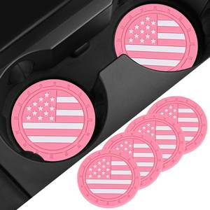 lot 43438 image: Piburth 4PCS Car Cup Holder Coasters, Car Cup Coaster with American Flag US Flag, 2.75 Inch Non-Slip Drink Mat, Dustproof Automotive Interior Accessories Mat (Orange)