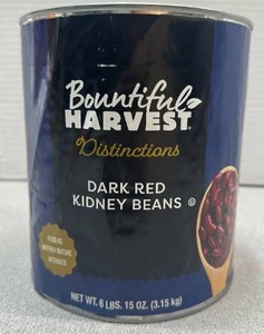 lot 9536 image: Bountiful Harvest Dark Red Kidney Beans 6 lb 15 oz (3.15 kg) Can