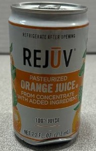 lot 9537 image: REJUV Pasteurized Orange Juice 7.2 fl oz 213 mL Cans 16 Count