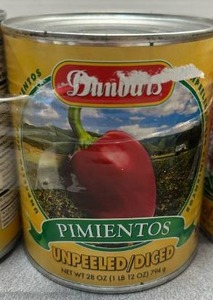 lot 9539 image: Dunbars Pimientos Unpeeled Diced 28 oz 794 g Can 4 Count