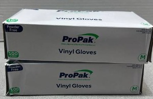 lot 9551 image: ProPak Vinyl Gloves Powder Free Medium 100 Count 2 Boxes (100 ct Per Box)