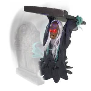 Haunted Hill Farm Tombstone Lifter by Tekky, Battery-Operated, Sound Activated Animatronic Zombie with Sound Effects and Lights for Indoor or Covered Outdoor Creepy Halloween Decoration - Retail: $90