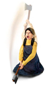 lot 9282 image: Haunted Hill Farm Motion and Sound Activated Animatronic Girl with Axe Prop, Speaks 2 Phrases