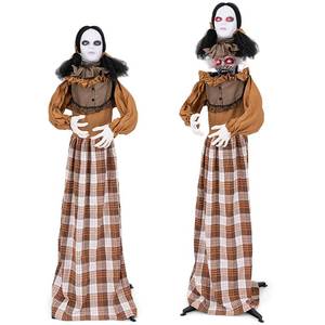 lot 9293 image: Haunted Hill Farm 5.8 FT Halloween Animated Haunted Woman with Pop Up Head, Animatronic Scary Witch with Sound Activated Design & Control Button, Indoor Outdoor Halloween Decoration with Lights & Sound