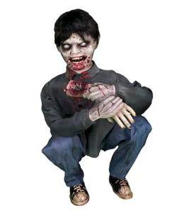 lot 9298 image: Haunted Hill Farm Limb Eating Zombie Boy Animated Halloween Decoration 18 In