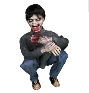 lot 9299 image: Haunted Hill Farm Limb Eating Zombie Boy Animated Halloween Decoration 18 In