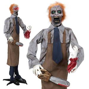lot 43388 image: Outvita Halloween Decorations 5.7ft Standing Man, Voice Activated, Makes Chainsaw Sound and Vibrates Eyes Glow Red, Halloween Outdoor Animatronics for Garden Yard Patio Lawn Outside Indoor - Retail $50