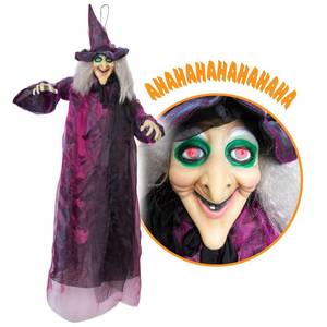lot 43394 image: Besti Life Size Hanging Witch Halloween Decor (71 Inches)  Sound & Touch Activated Talking Halloween Decorations  Witch Props Excellent Choice for Haunted House  Indoor & Outdoor Animated Prop