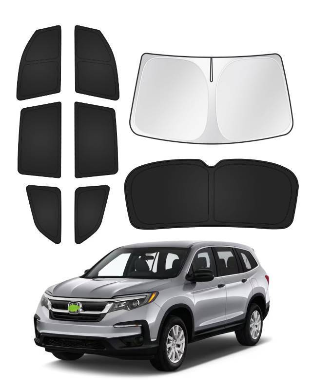 lot 47374 image: Canvcle Sunshades for Honda Pilot 2016-2022 Accessories Windshield Sun Shade Side Rear Window Shade Cover Sun Visor Shield Privacy Protection Keep Vehicle Cool Black 8PCS - Retail $59