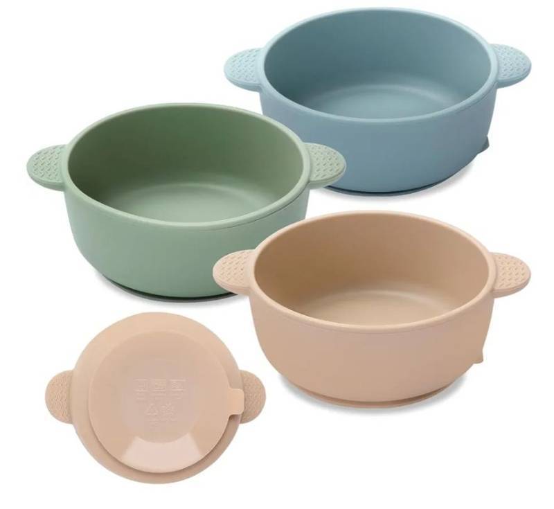 lot 47221 image: Baby Bowls with Suction, 3 Pack Baby Led Weaning Supplies BPA Free, Soft Silicone Food Bowl for Babies Kids Toddlers, Microwave and Dishwasher Safe - Retail $9