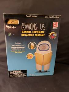 lot 24 image: NIB Poikido Among Us Banana Crewmate Inflatable Costume Youth Unisex