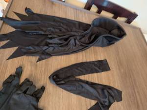 lot 45 image: Black Hooded  Costume Set with Gloves and waistband.
