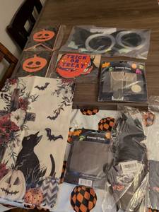 lot 75 image: Halloween Decoration Lot Tablecloth Creepy Cloth Trick or Treat Bags